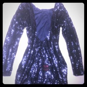 Navy Blue Sequin Mid-Thigh Party Dress